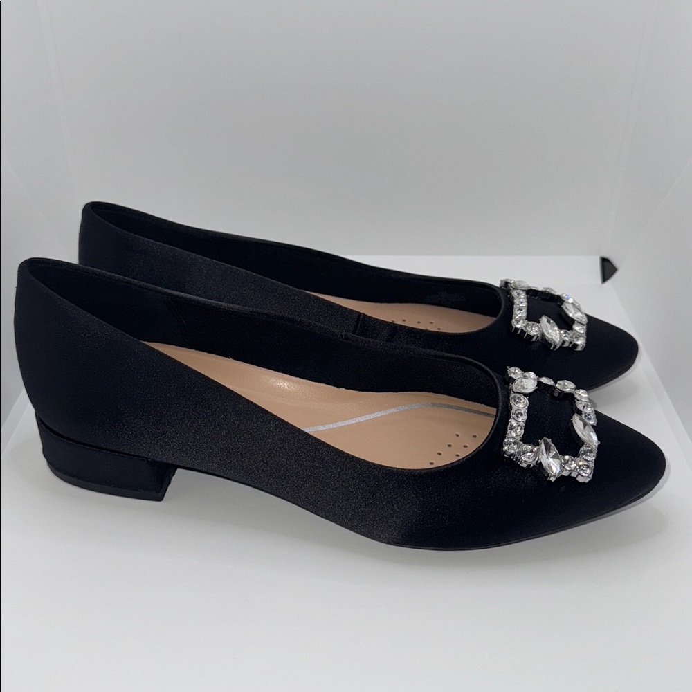 Easy Spirit Carisma Black Satin Dress Pumps w Rhinestone Buckle Women’s 7 - Picture 3 of 13
